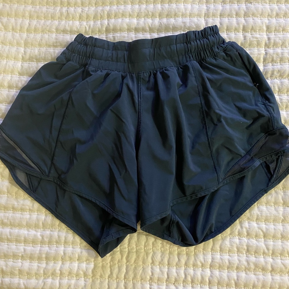 Lululemon Hotty Hot Low-Rise Lined Shorts, in navy blue.
